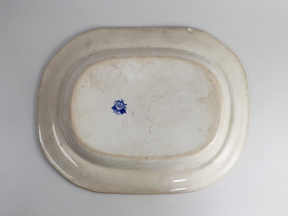 Antique Victorian blue and white transfer rose pattern Serving Dish or Platter