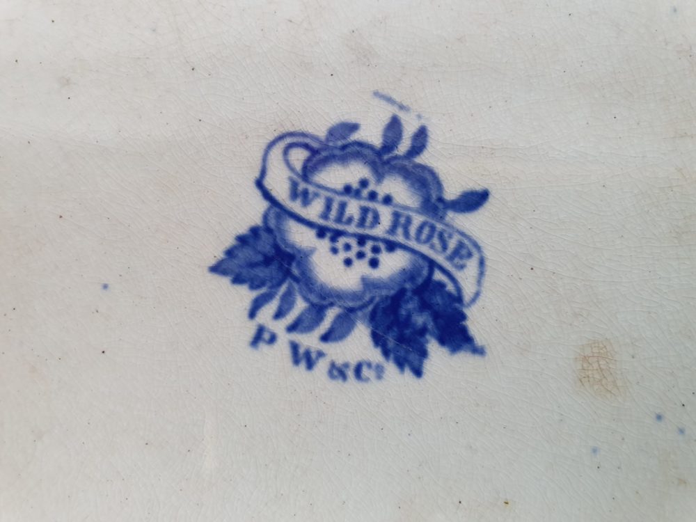 Antique Victorian blue and white transfer rose pattern Serving Dish or Platter