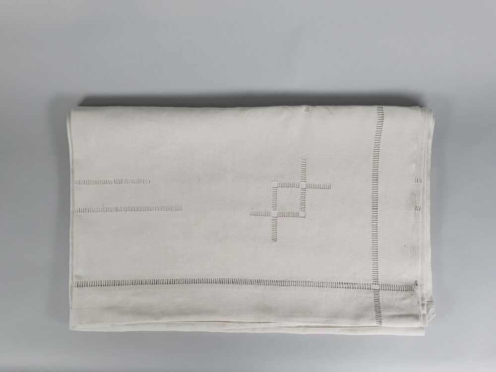Antique linen French Sheet with latticework detailing