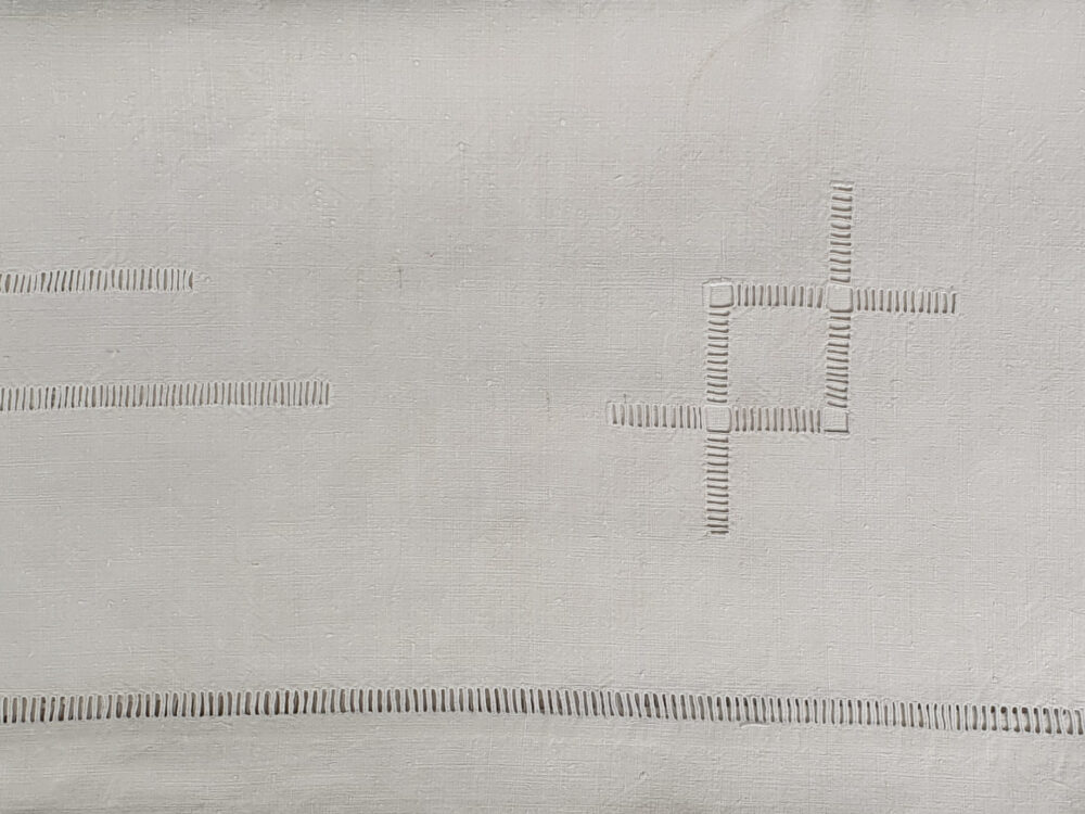 Antique linen French Sheet with latticework detailing