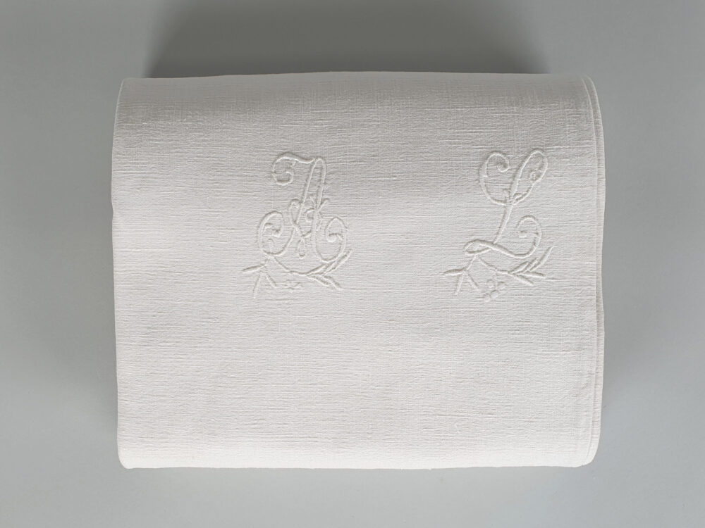 Antique linen French Sheet with monogram A L