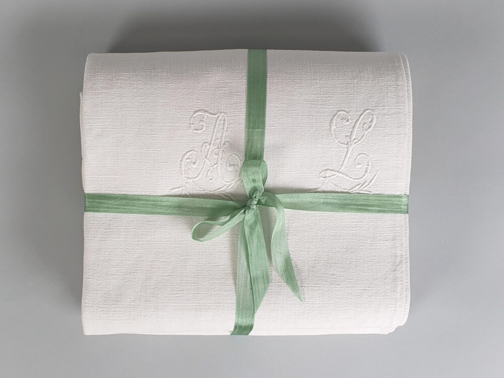 Antique linen French Sheet with monogram A L