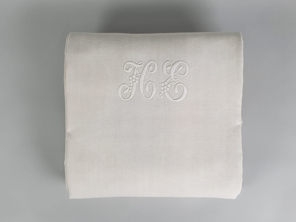 Antique linen French Sheet with monogram H E