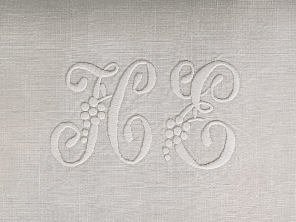 Antique linen French Sheet with monogram H E