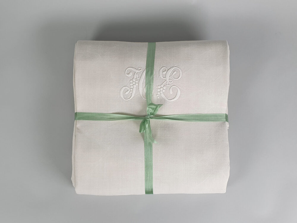 Antique linen French Sheet with monogram H E