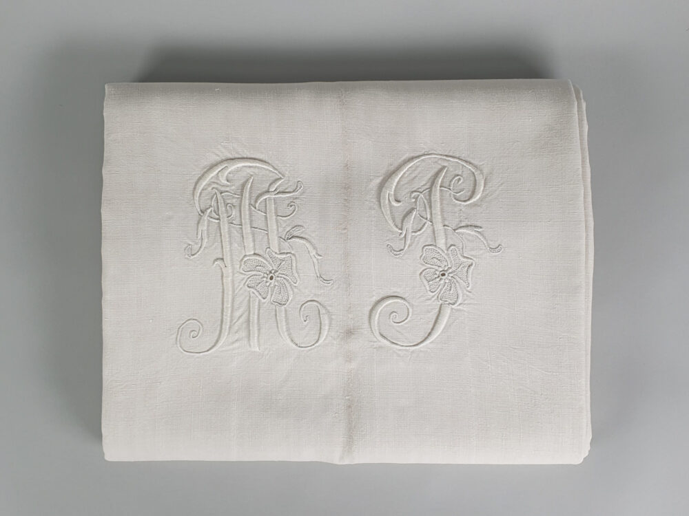 Antique linen French Sheet with monogram M J