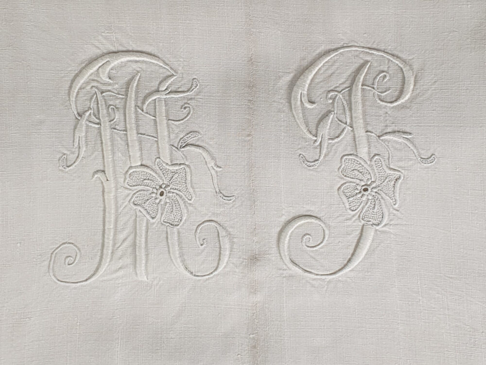 Antique linen French Sheet with monogram M J