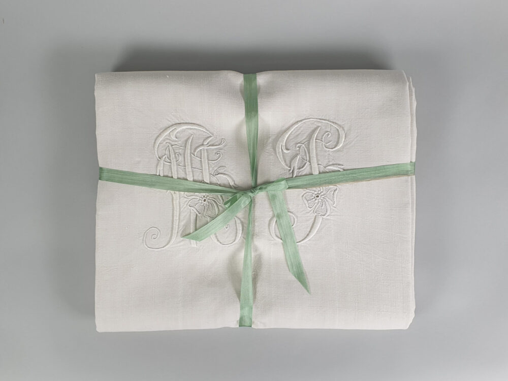 Antique linen French Sheet with monogram M J