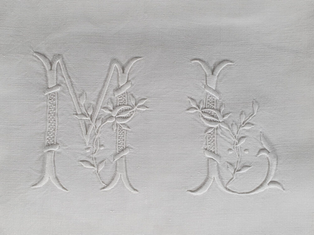 Antique linen French Sheet with monogram M L