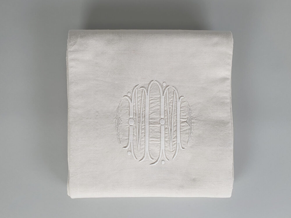 French Antique cotton Sheet with monogram MM