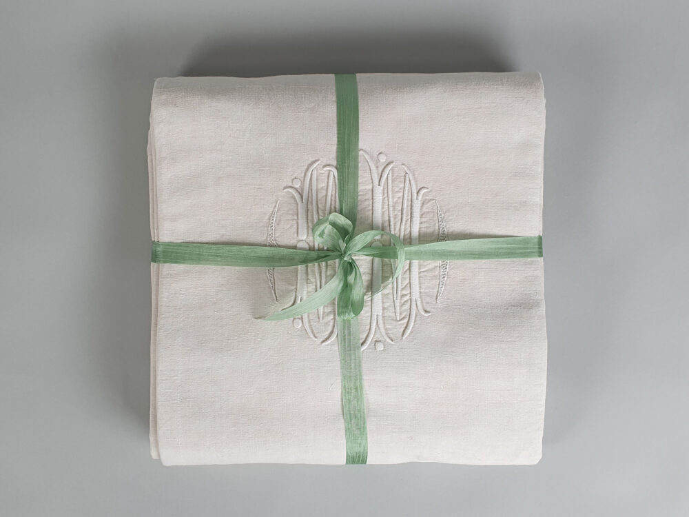 French Antique cotton Sheet with monogram MM