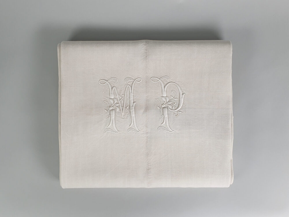 Antique linen French Sheet with monogram M P
