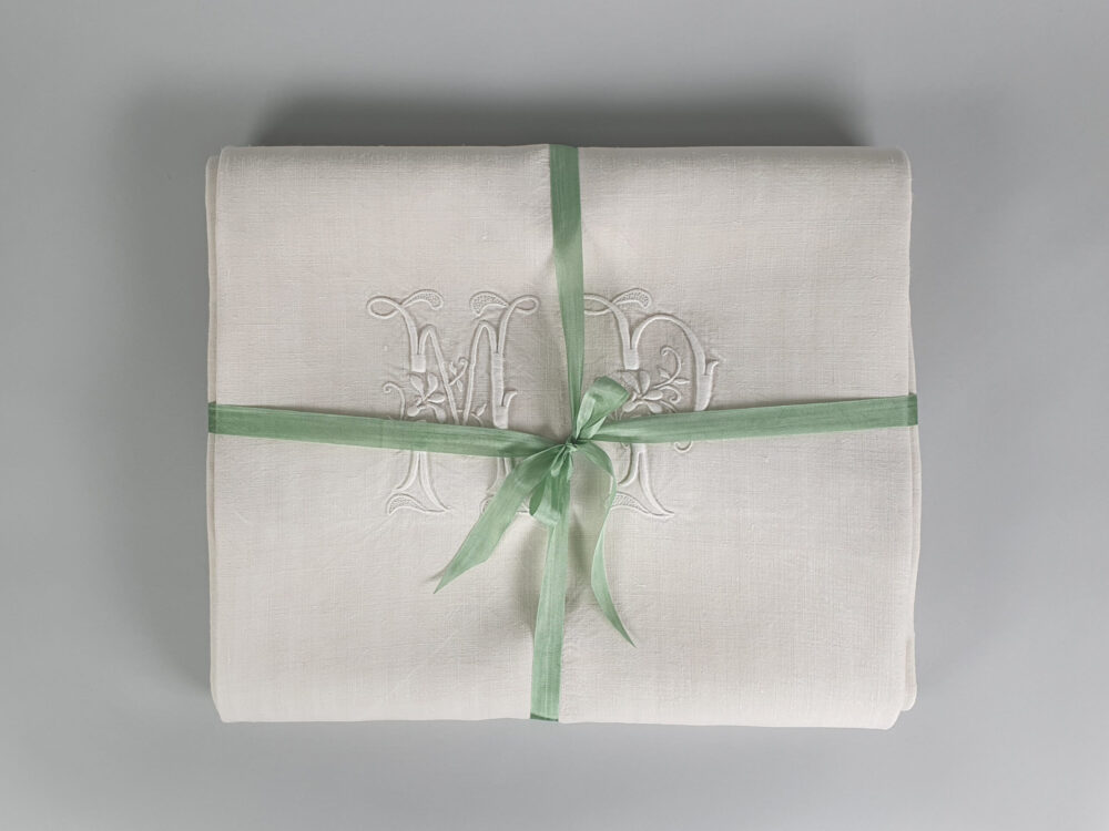 Antique linen French Sheet with monogram M P