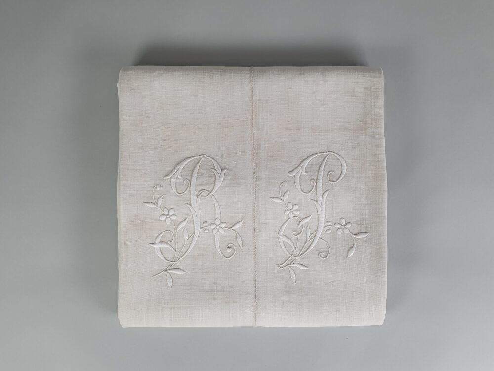 Antique linen French Sheet with monogram R J or R P