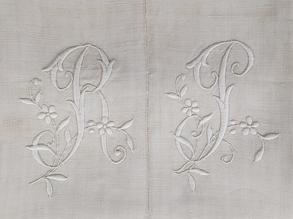 Antique linen French Sheet with monogram R J or R P