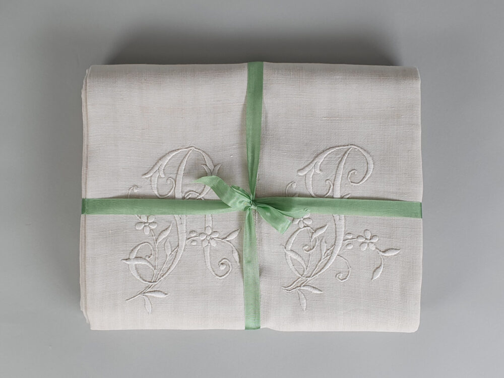 Antique linen French Sheet with monogram R J or R P