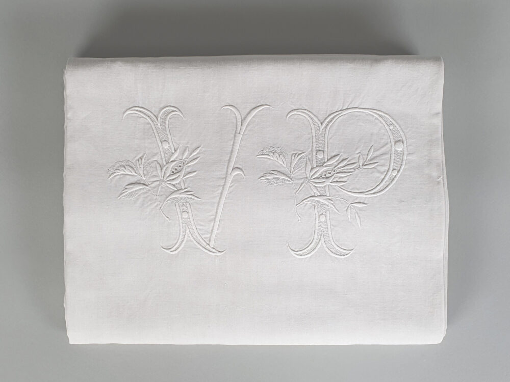 Antique linen French Sheet with monogram V P