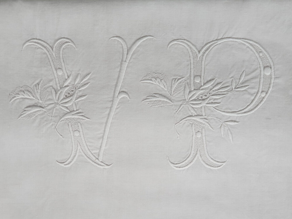Antique linen French Sheet with monogram V P