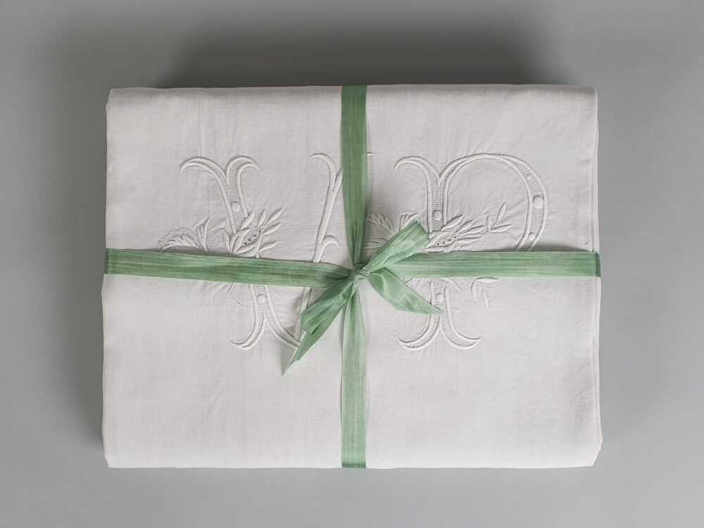Antique linen French Sheet with monogram V P