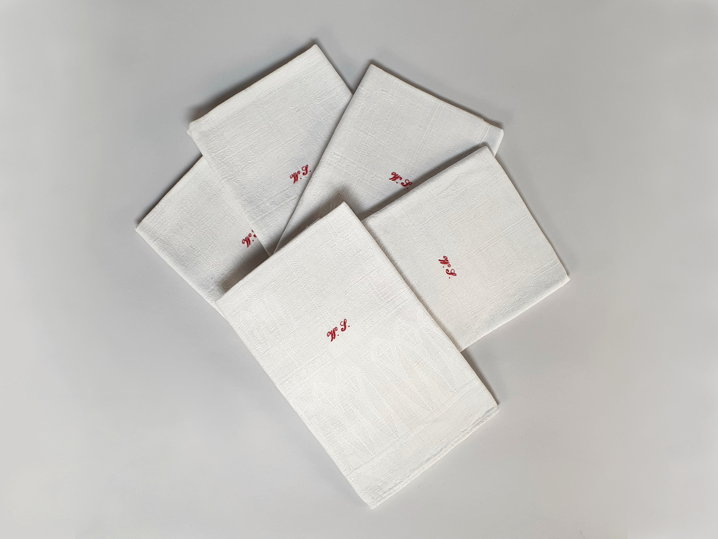 Antique linen cotton mix Torchons, or Tea Towels with hand stitched monogram WS