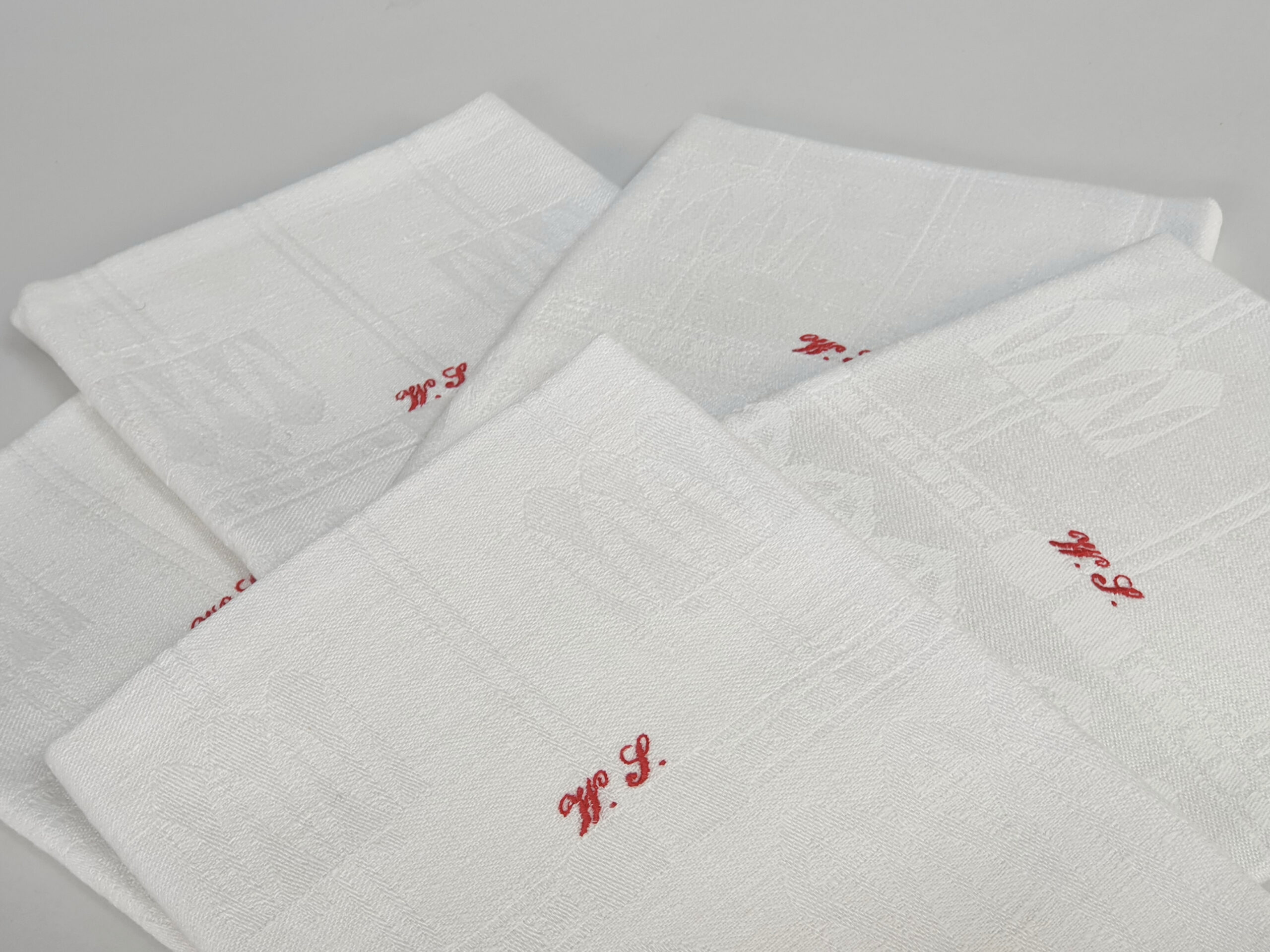 Antique linen cotton mix Torchons, or Tea Towels with hand stitched monogram WS