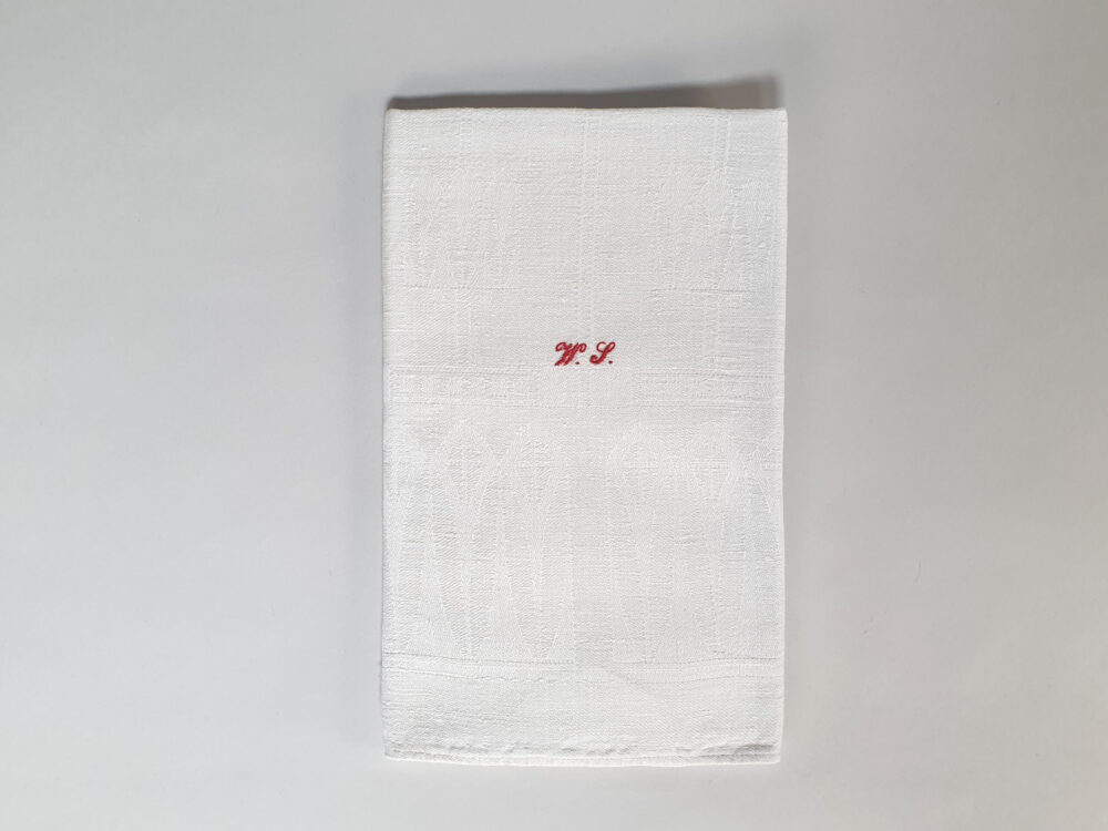 Antique linen cotton mix Torchons, or Tea Towels with hand stitched monogram WS
