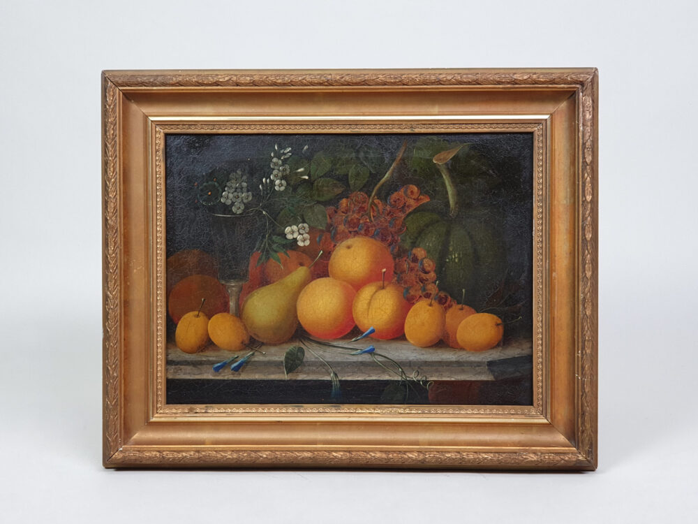 Antique oil Painting - 19th century Still Life with fruit and wine