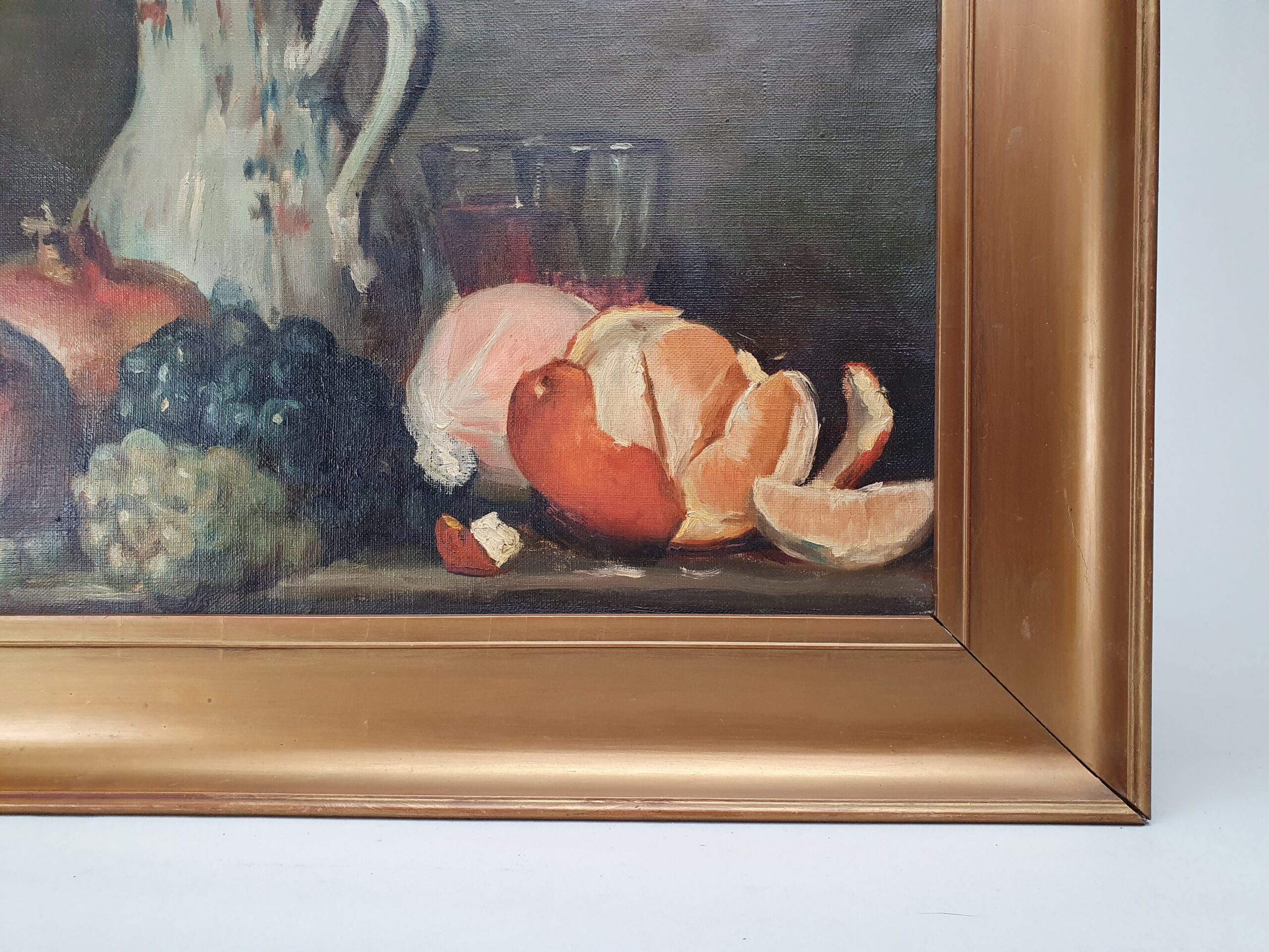 Antique oil Painting - 19th century French Still Life with coffee and fruit
