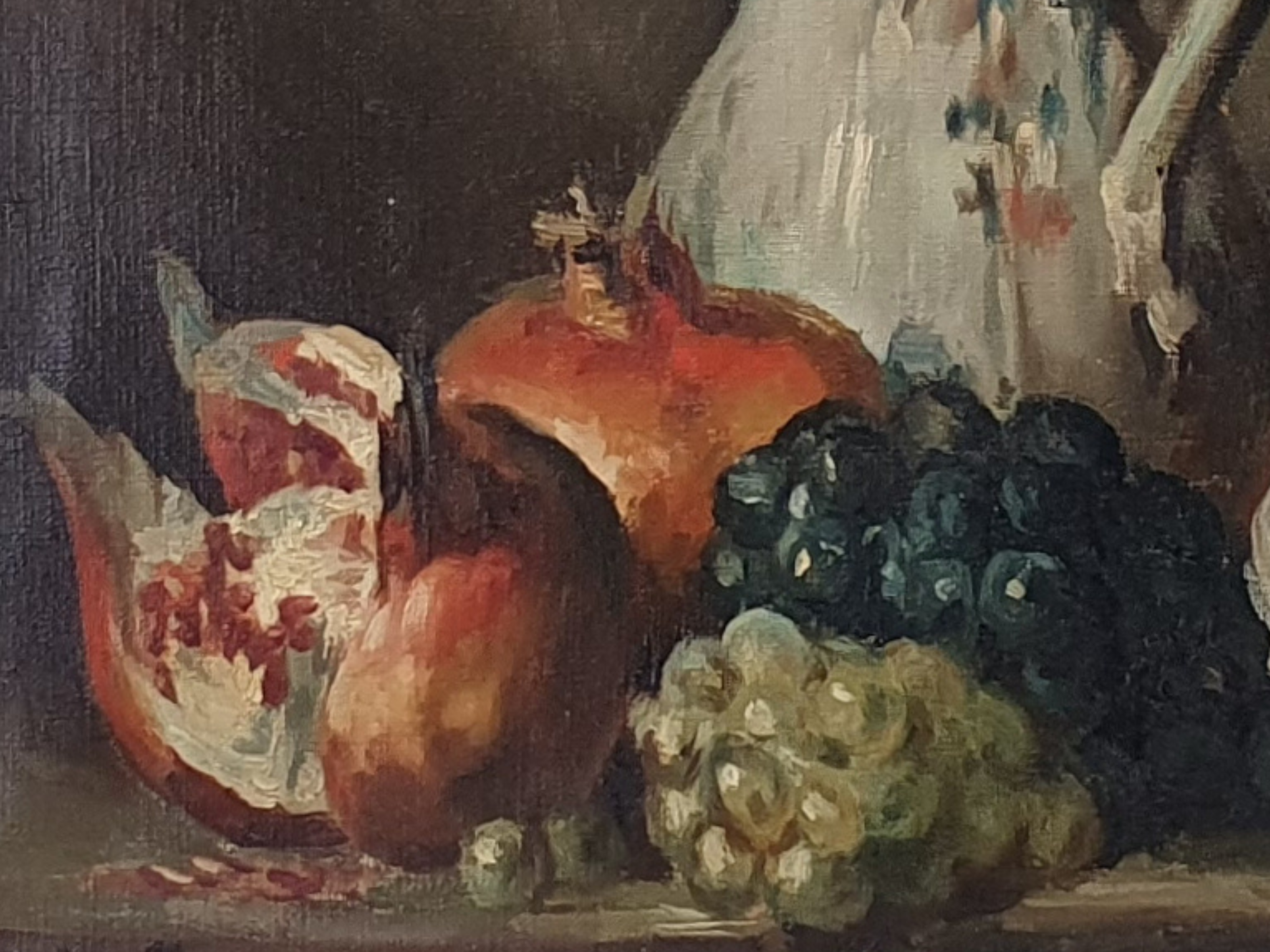 Antique oil Painting - 19th century French Still Life with coffee and fruit