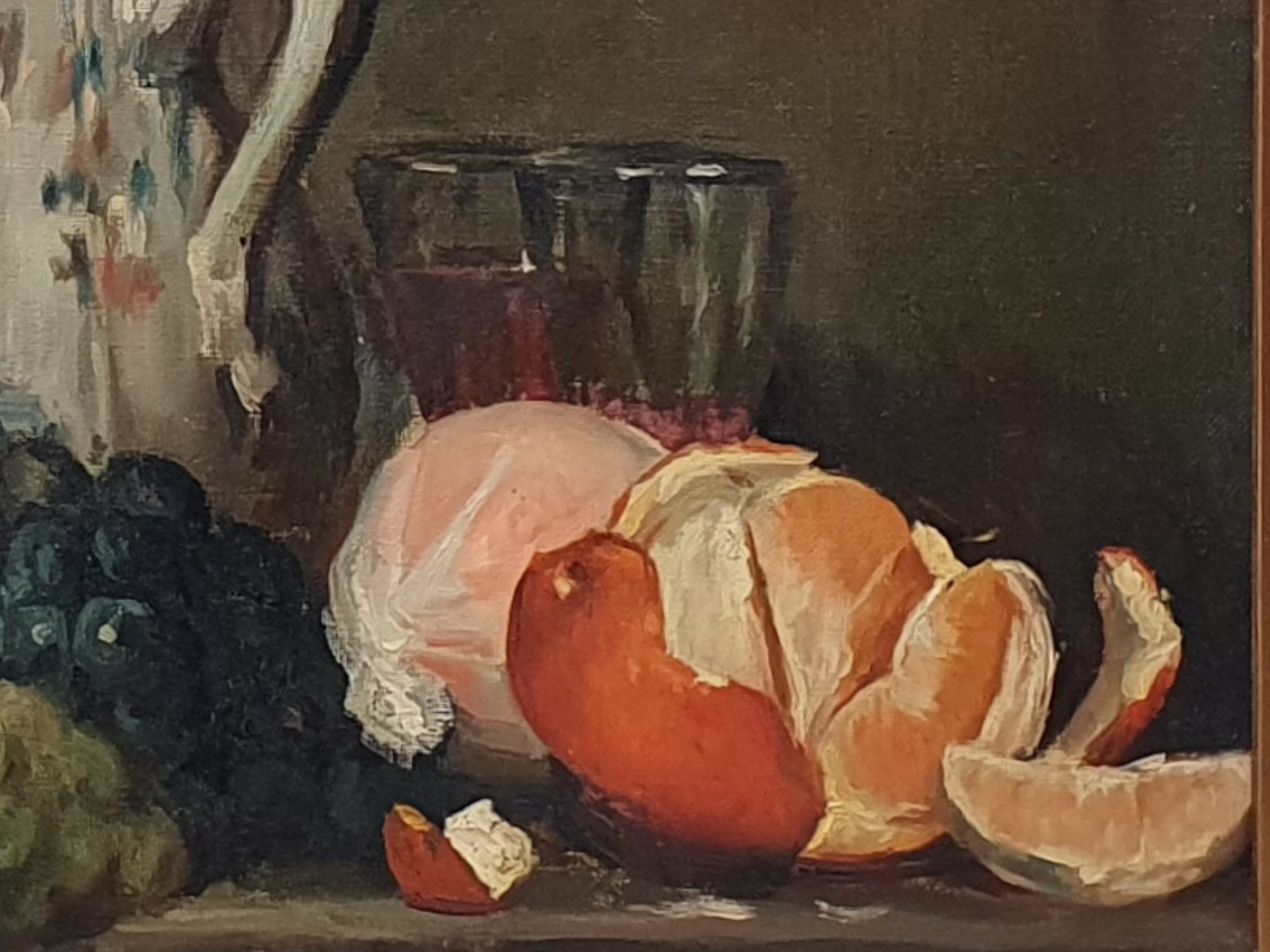 Antique oil Painting - 19th century French Still Life with coffee and fruit