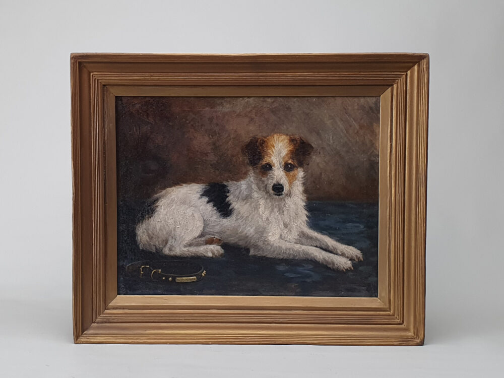Antique oil Painting on canvas - Fox Terrier Dog