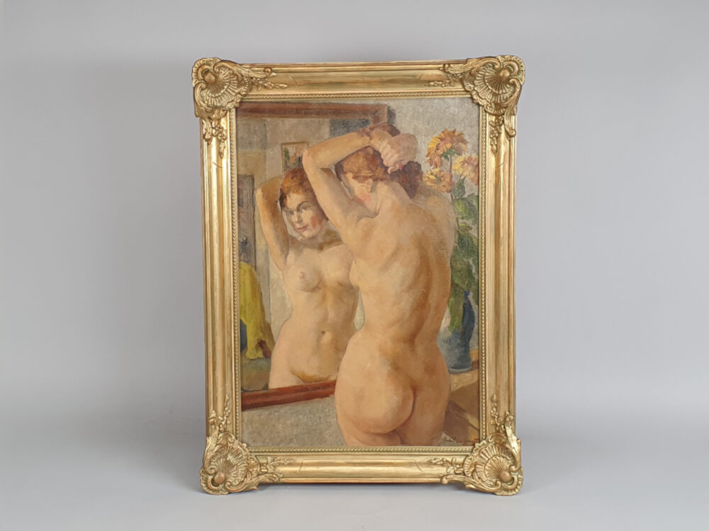Antique oil painting - 'Nude in Mirror' by Philippe de Rougemount