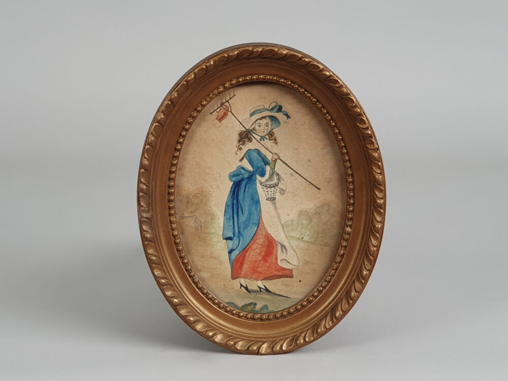 Antique painting - Georgian watercolour portrait of a Country Maid