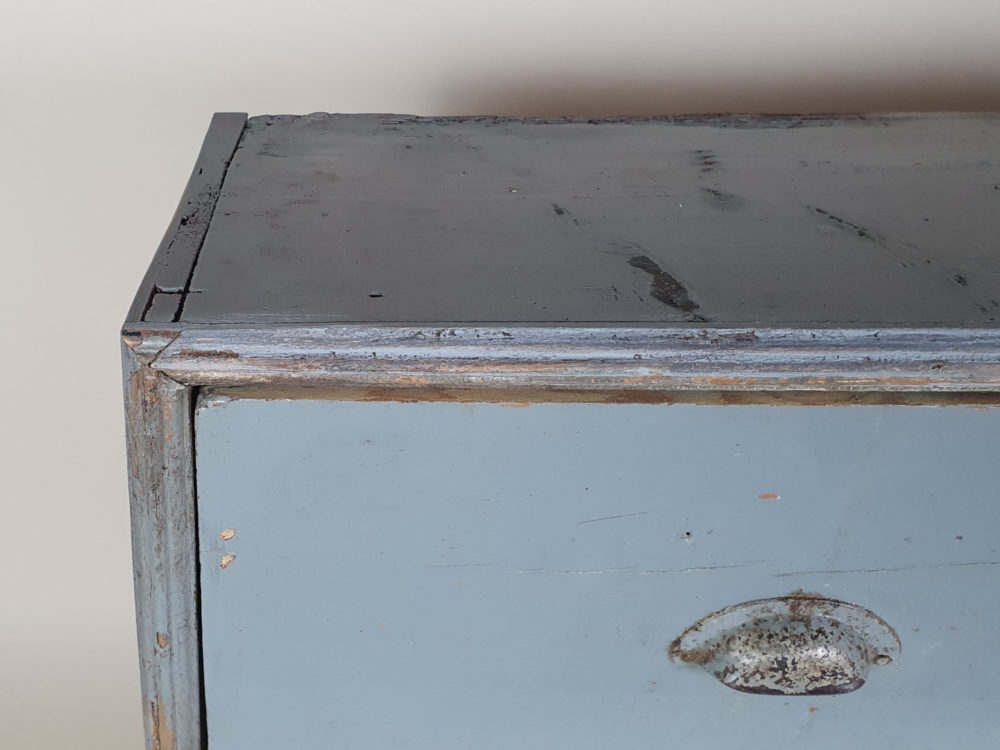 Antique pair of bank of drawers in original blue paint