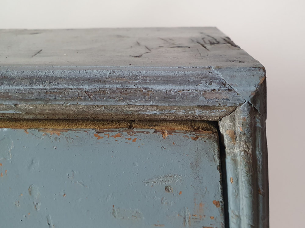 Antique pair of bank of drawers in original blue paint
