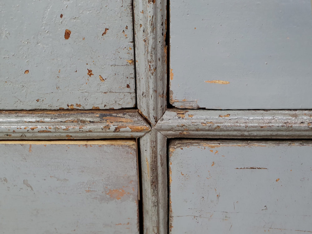 Antique pair of bank of drawers in original blue paint