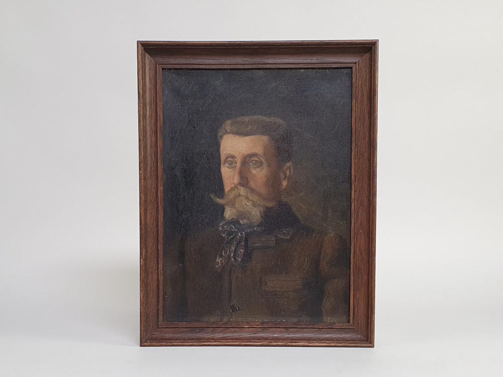Antique portrait of a French man with a moustache, oil on canvas