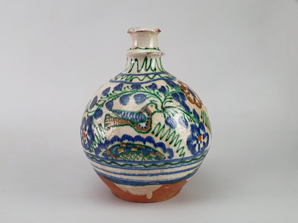 Antique rustic pottery Jug hand with a hand painted Dove