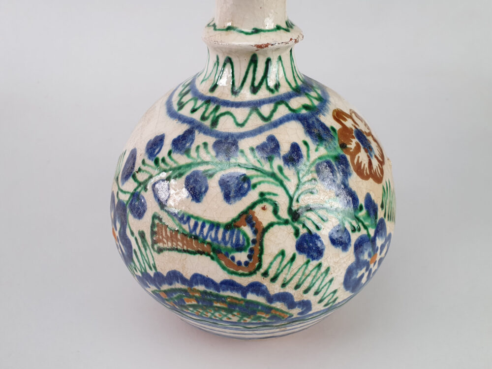 Antique rustic pottery Jug hand with a hand painted Dove
