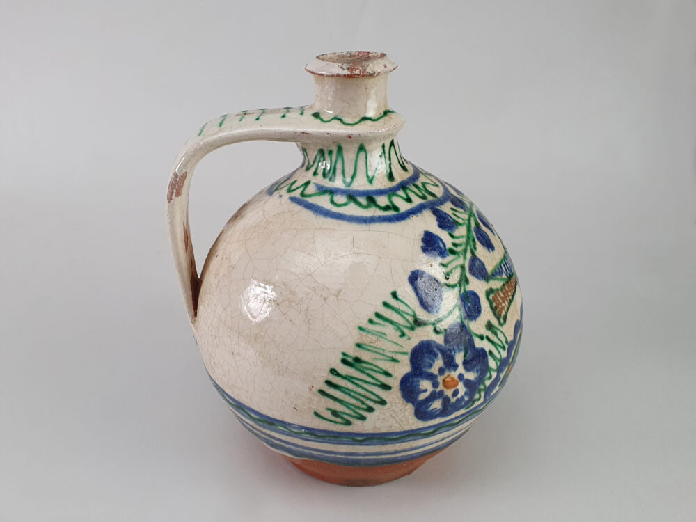 Antique rustic pottery Jug hand with a hand painted Dove
