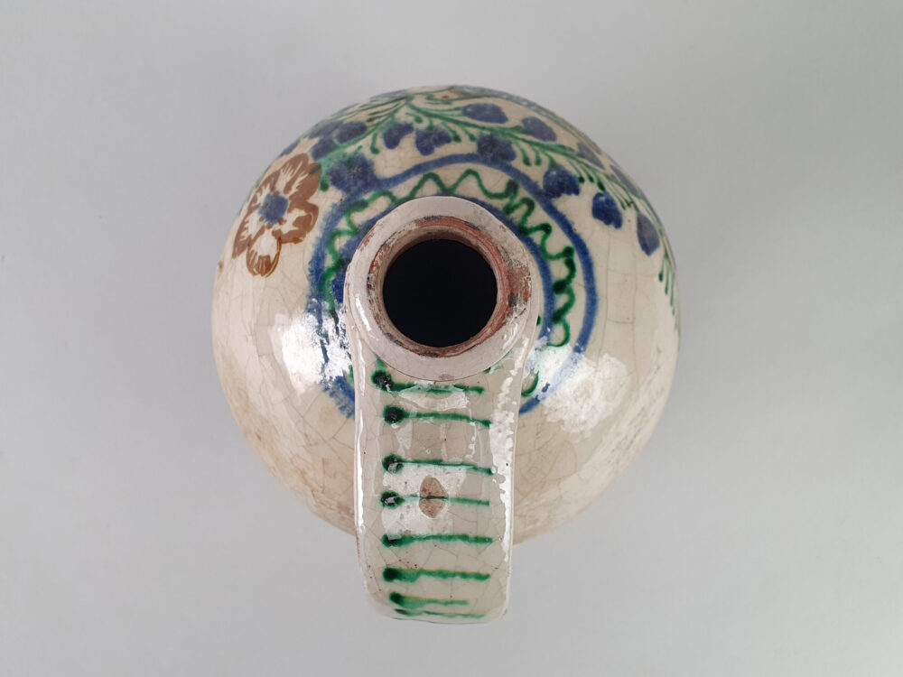 Antique rustic pottery Jug hand with a hand painted Dove