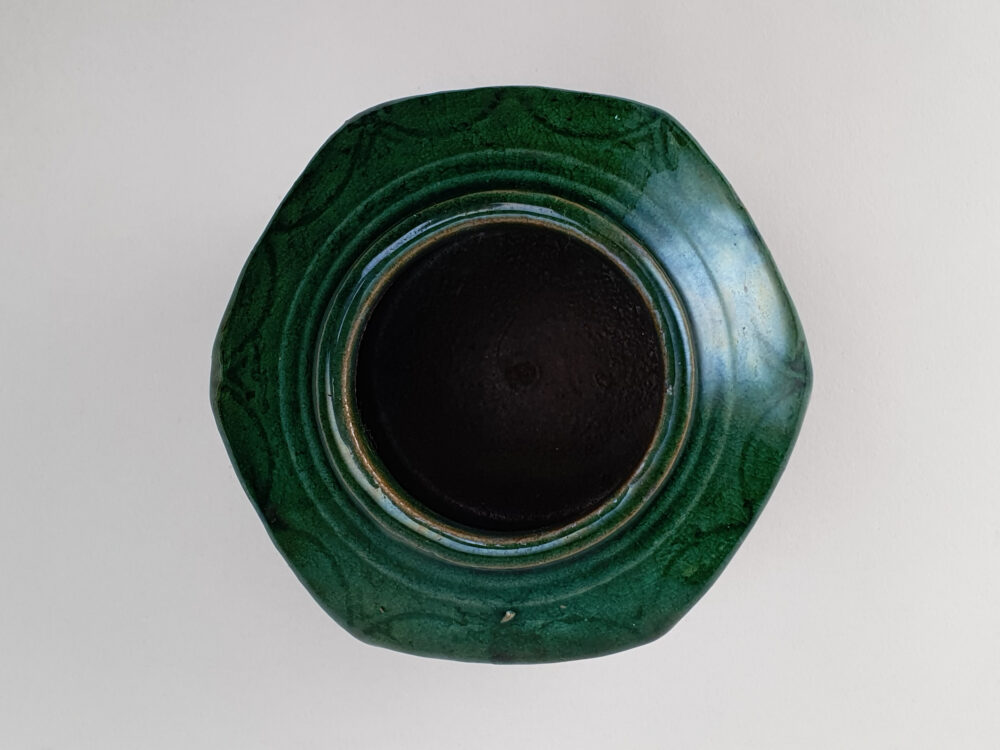 Antique rustic pottery dark green glazed Ginger Jar or Pot