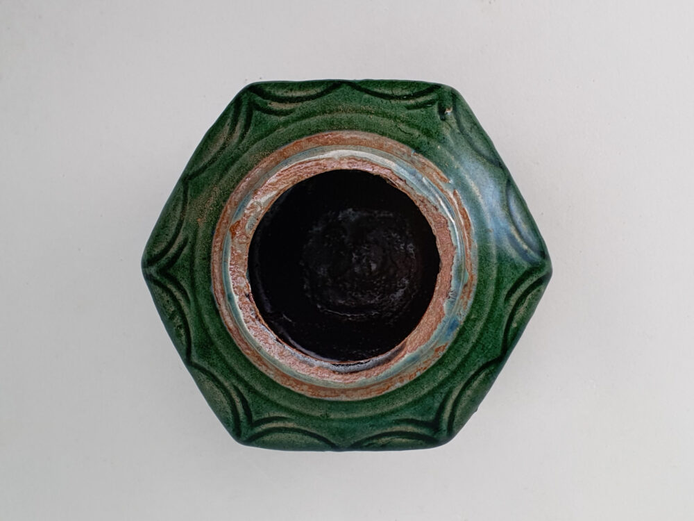 Antique rustic pottery dark green glazed Ginger Jar or Pot