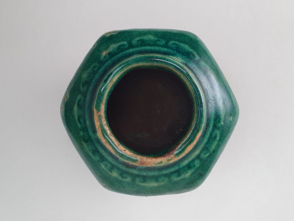 Antique rustic pottery dark green glazed Ginger Jar or Pot