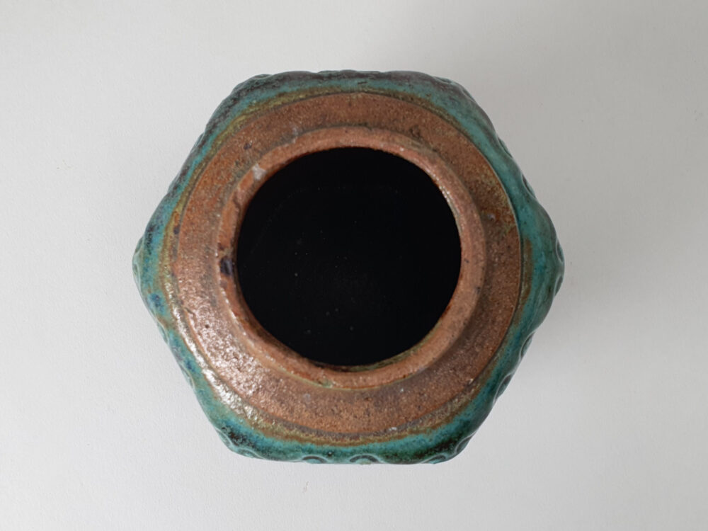 Antique rustic pottery pale turquoise glazed Ginger Jar or Pot