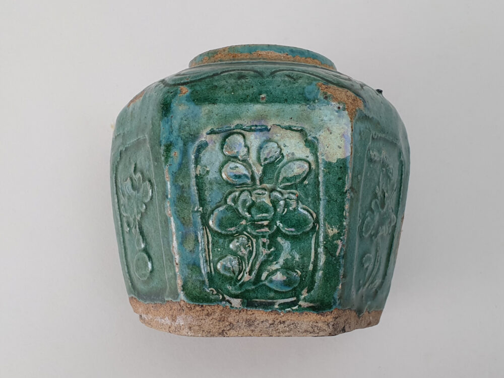 Antique rustic pottery turquoise-green glazed Ginger Jar or Pot