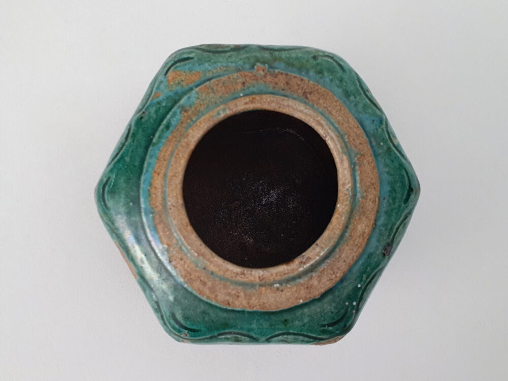 Antique rustic pottery turquoise-green glazed Ginger Jar or Pot