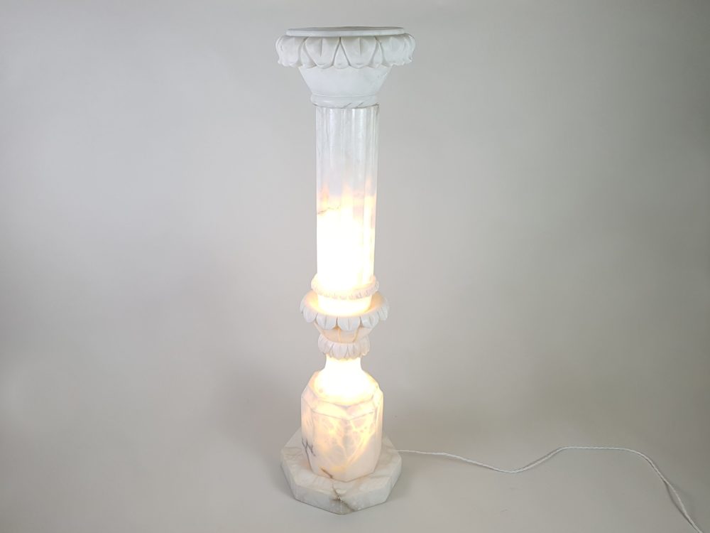 Antique tall white alabaster Torchère Floor Lamp