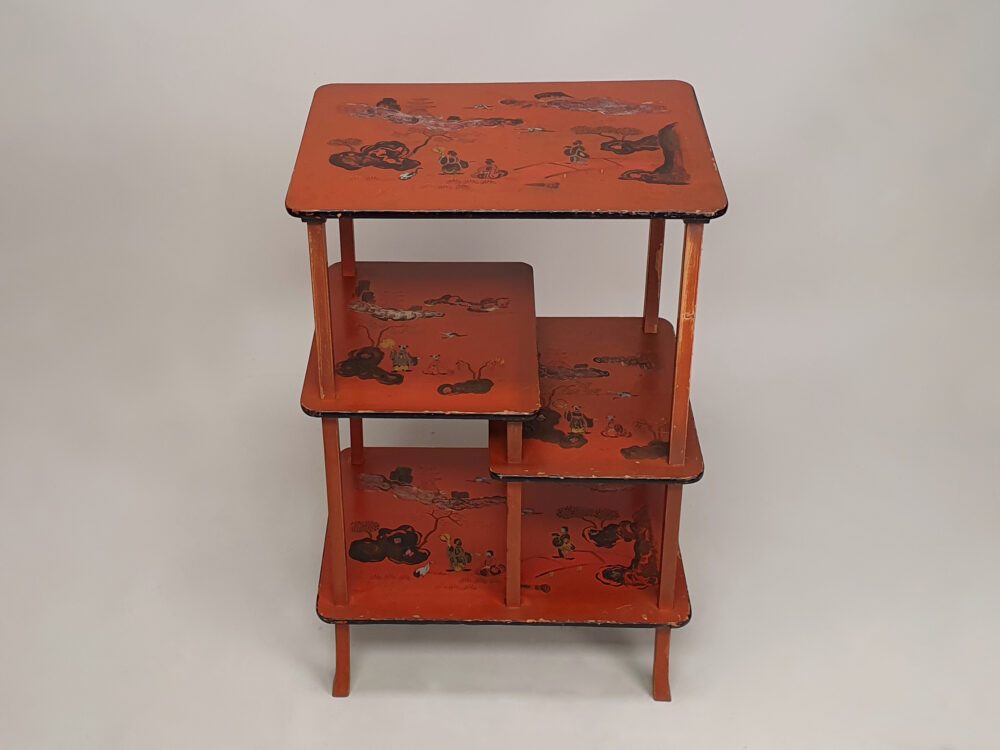 Art Deco Japanese chinoiserie lacquered tiered antique furniture Side Table