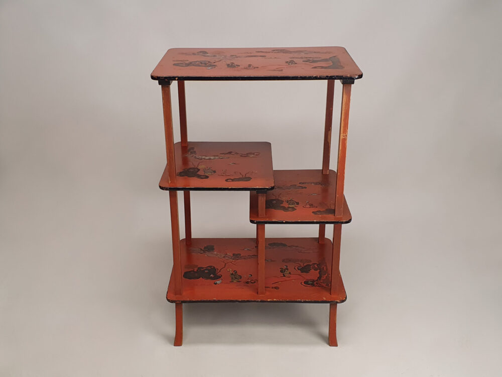 Art Deco Japanese chinoiserie lacquered tiered antique furniture Side Table
